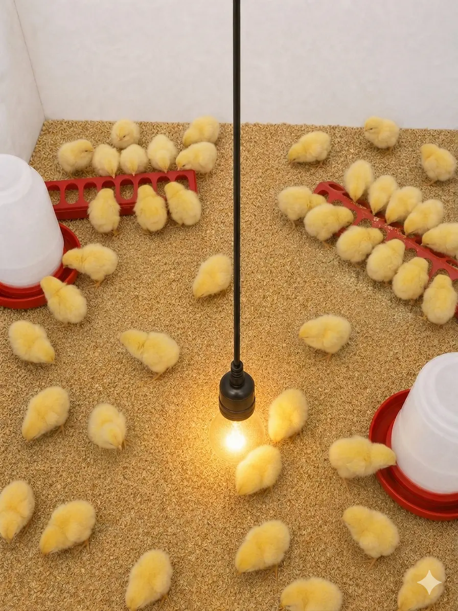 200-watt electric light bulb providing brooding warmth