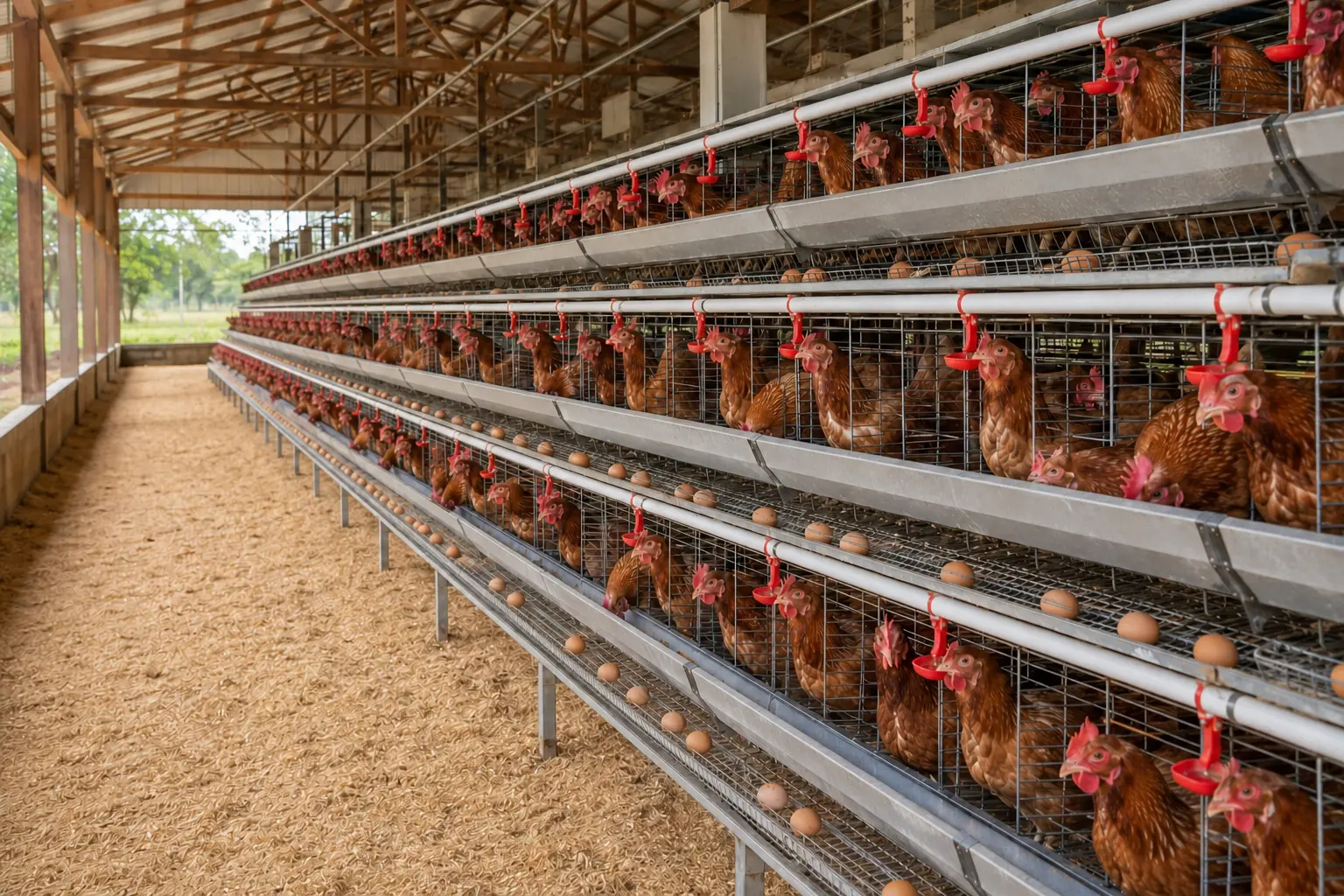 Layers in a battery cage