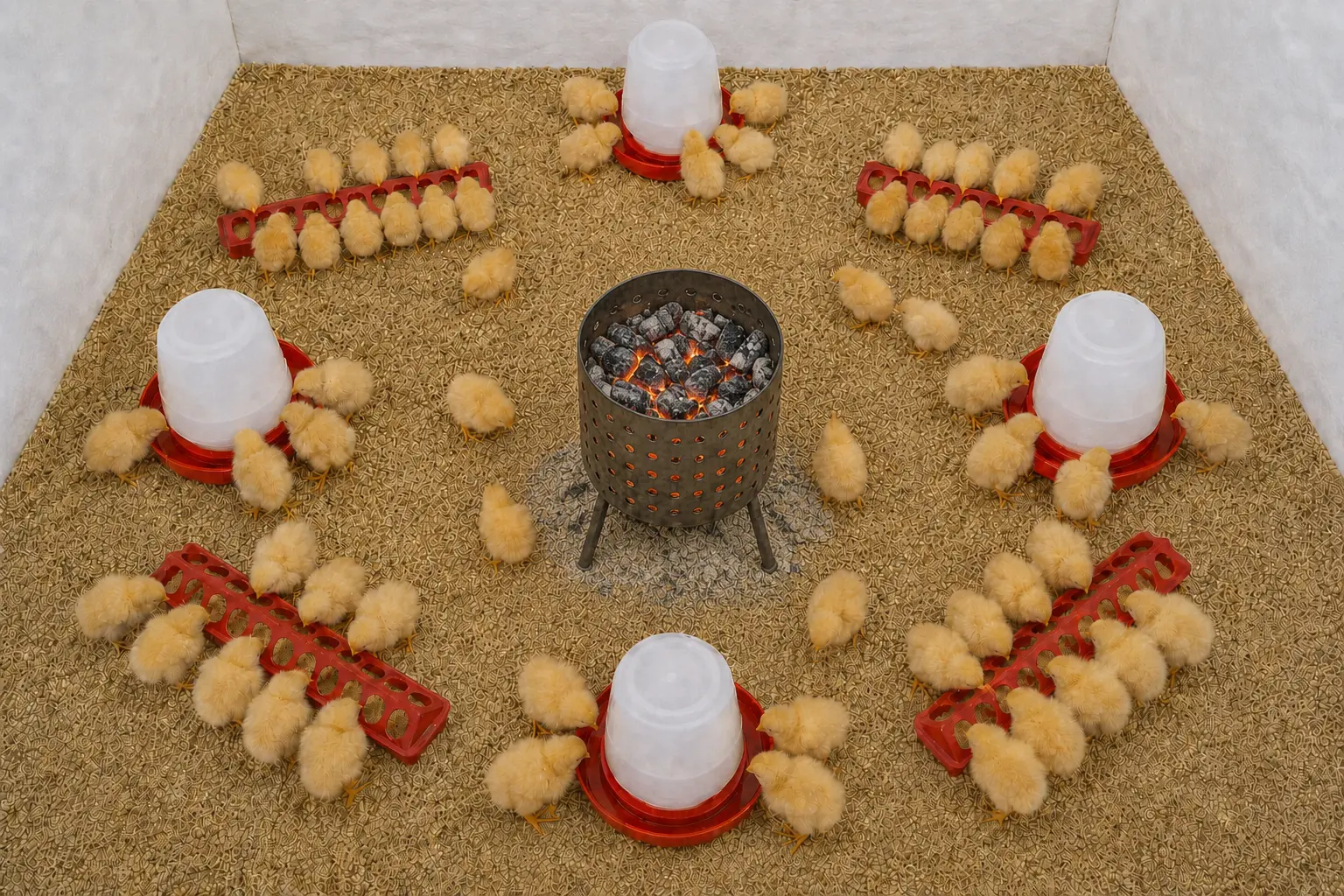 Traditional charcoal burner used for brooding heat inside a poultry house